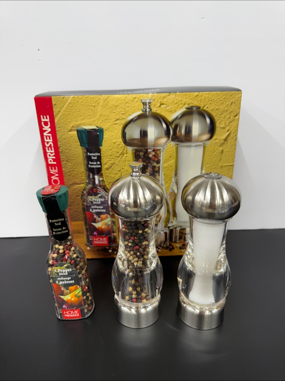 Home Presence Stainless Steel Salt and Pepper Mill Set with Extra Pepper